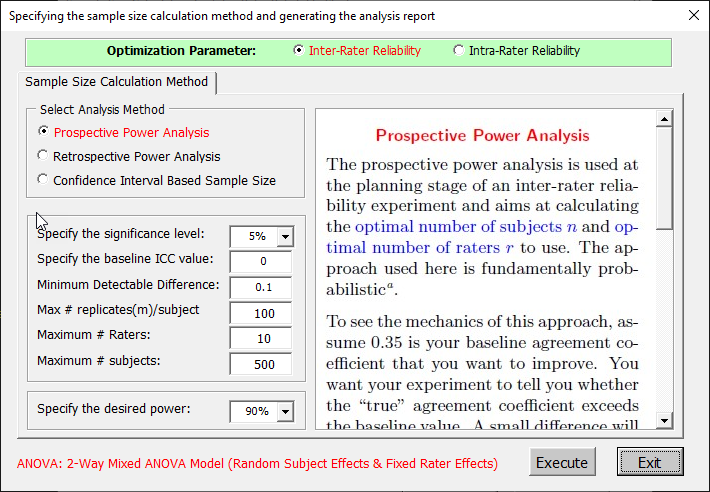 intraclass correlation sample size calculation with AgreeStat360