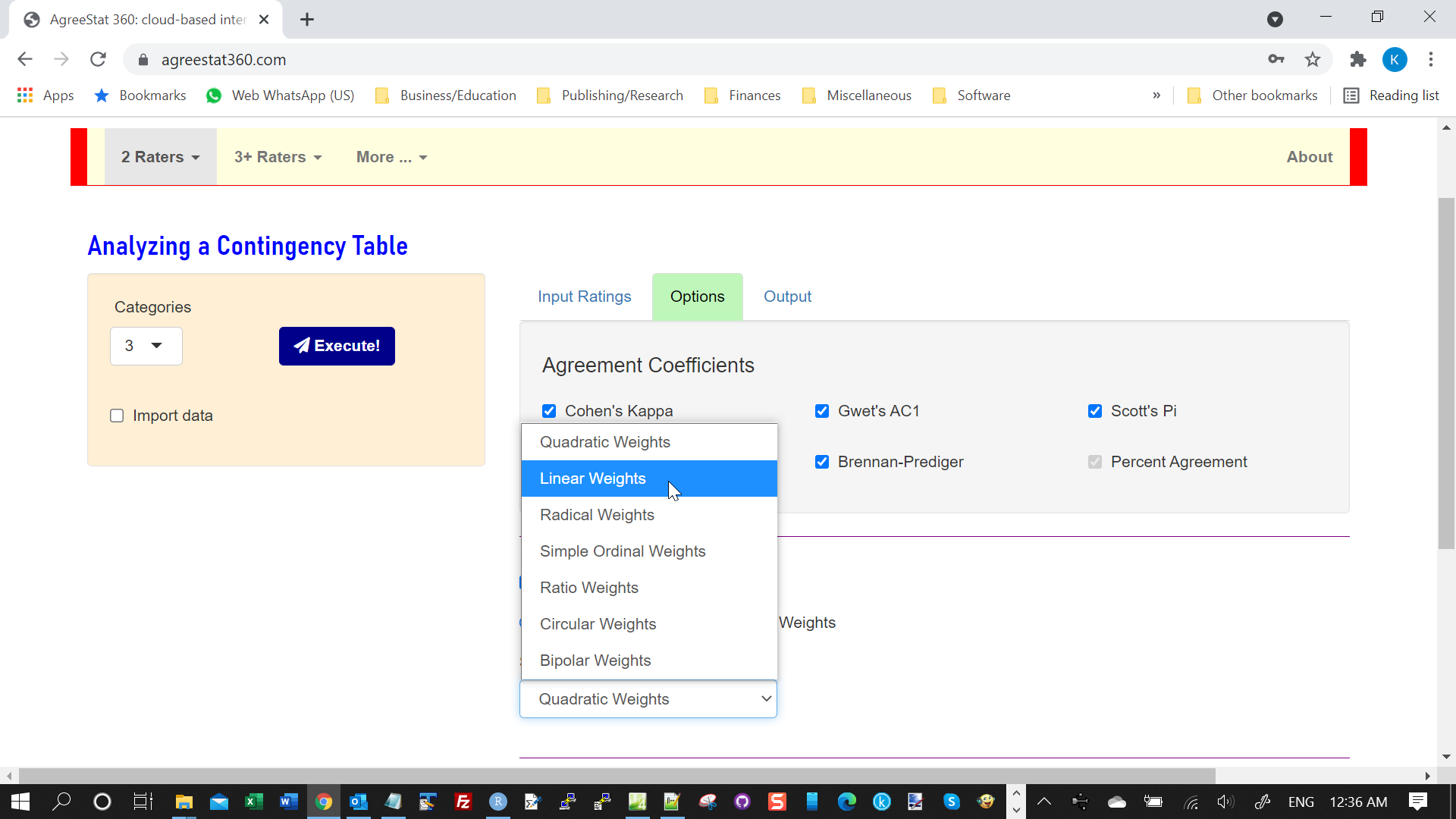 rating data in a contingency table